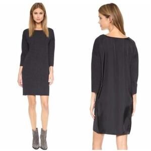 Vince Wool Charcoal Gray Mixed Media 3/4 Sleeve Sweater Dress Size Medium